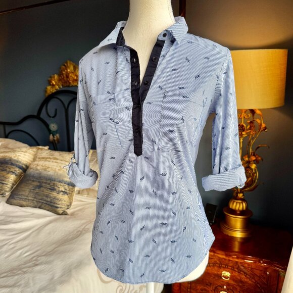 Blue Pinstripe Collared Fitted Shirt - Picture 1 of 12
